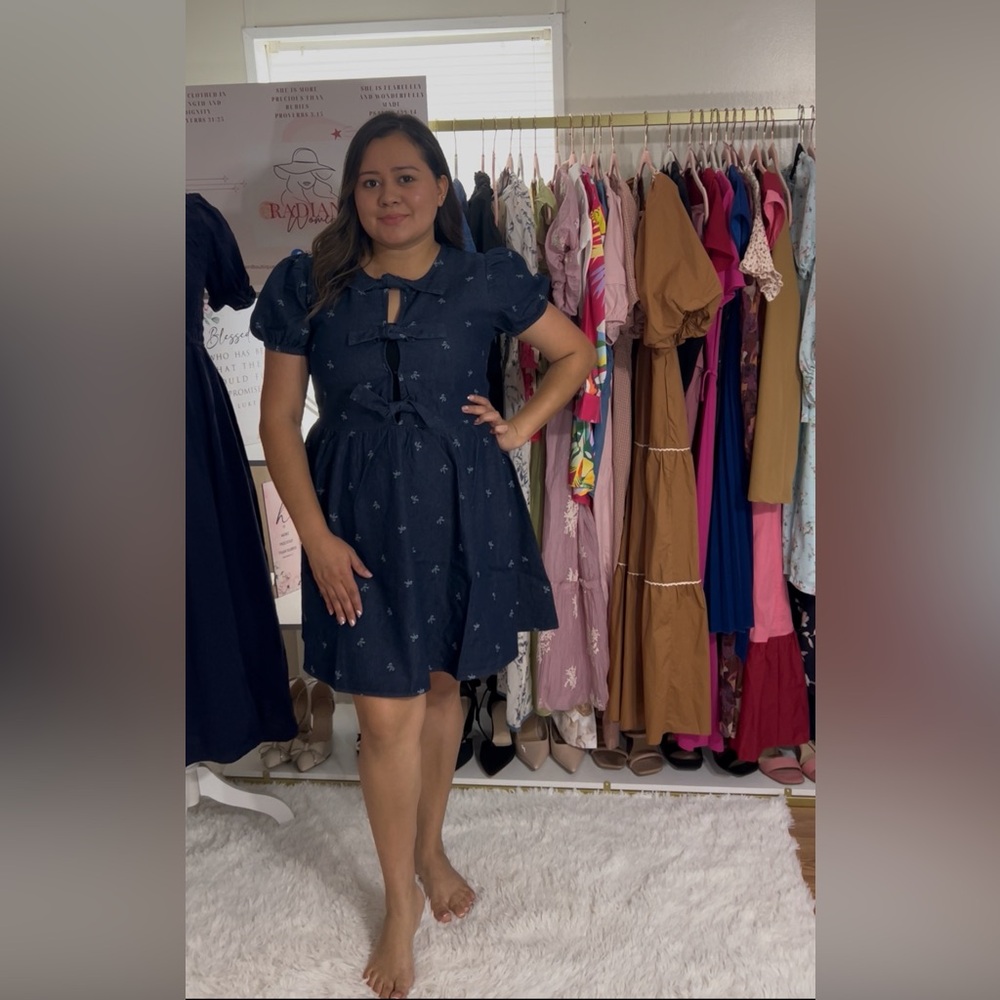 Navy Blue Puff Sleeve Dress